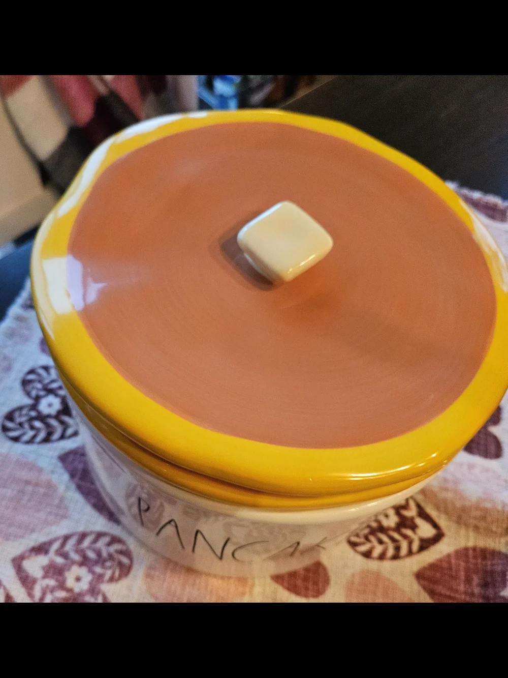 Rae Dunn Pancakes Ceramic Warmer Holder Canister with Lid New